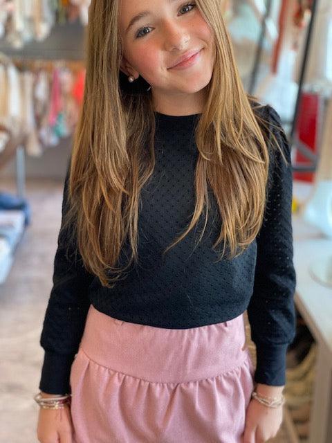NO Black Textured Knit Long Sleeve Top - IF SO 