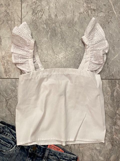 IS White Ruffle Strap Top - IF SO 