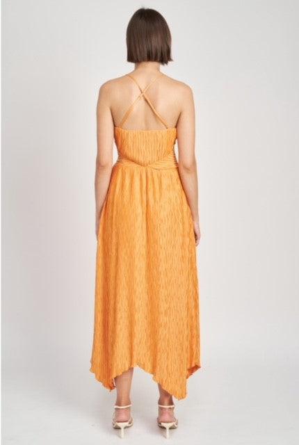 ES Orange Pleated Midi Dress Small ES Orange Pleated Midi Dress Small