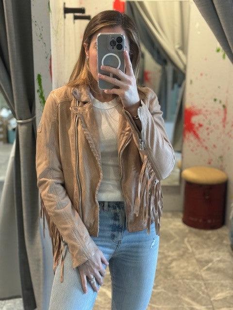 MA Beige Fringed Leather Jacket - IF SO 