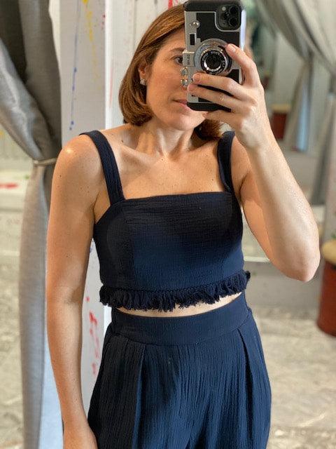 SU Navy Gauze Crop Top - IF SO 