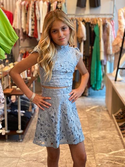 MB Blue Eyelet Skirt And Top Set - IF SO 