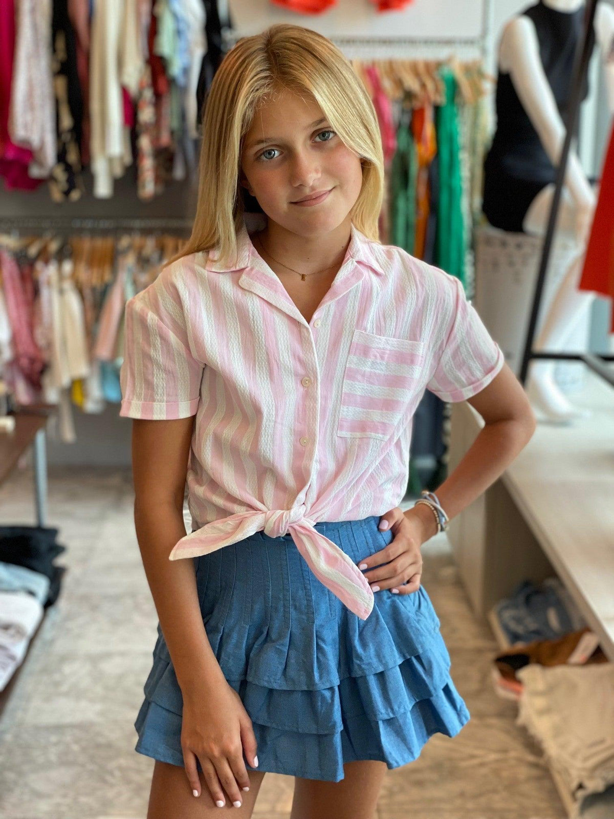 AO Pink Stripe Knot Top - IF SO 
