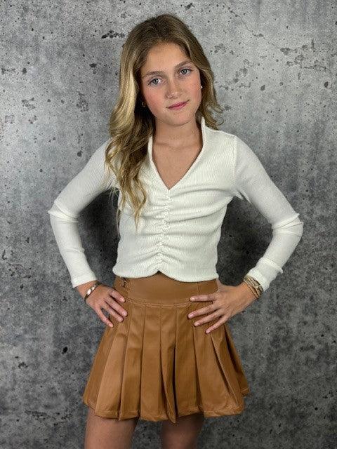 IS Brown Faux Leather Pleated Skirt - IF SO 