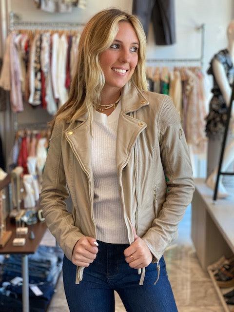 MA Light Beige Motto Leather Jacket - IF SO 