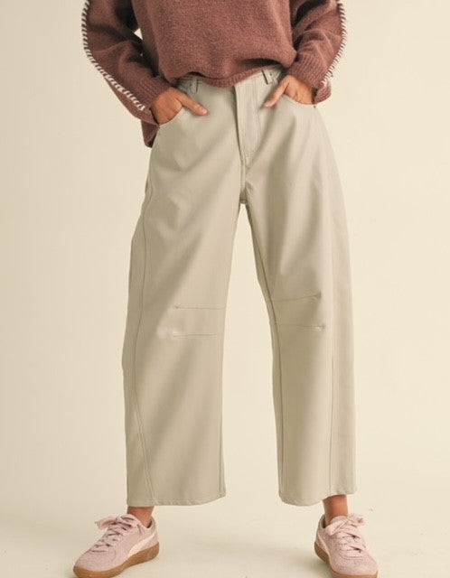 MM Bone Faux Leather Barrel Pant