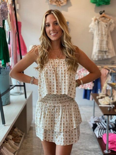 SC Beige Floral Ruffle Skirt - IF SO 