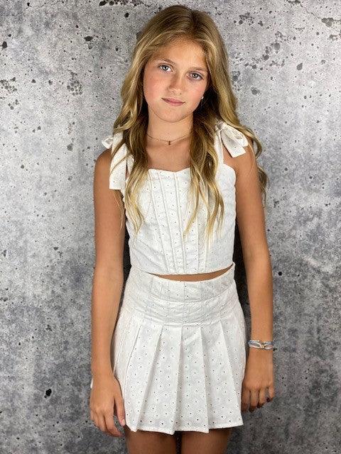 IS White Eyelet Pleated Skirt - IF SO 