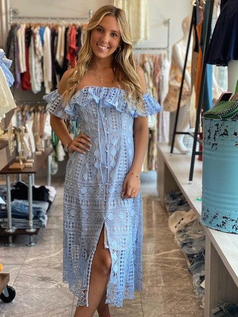 ES Blue Eyelet Midi Dress - IF SO 