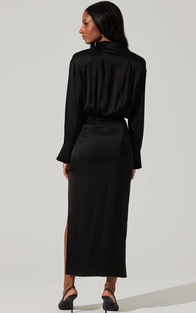 AS Black Satin Shirt Dress IF SO AS Black Satin Shirt Dress IF SO