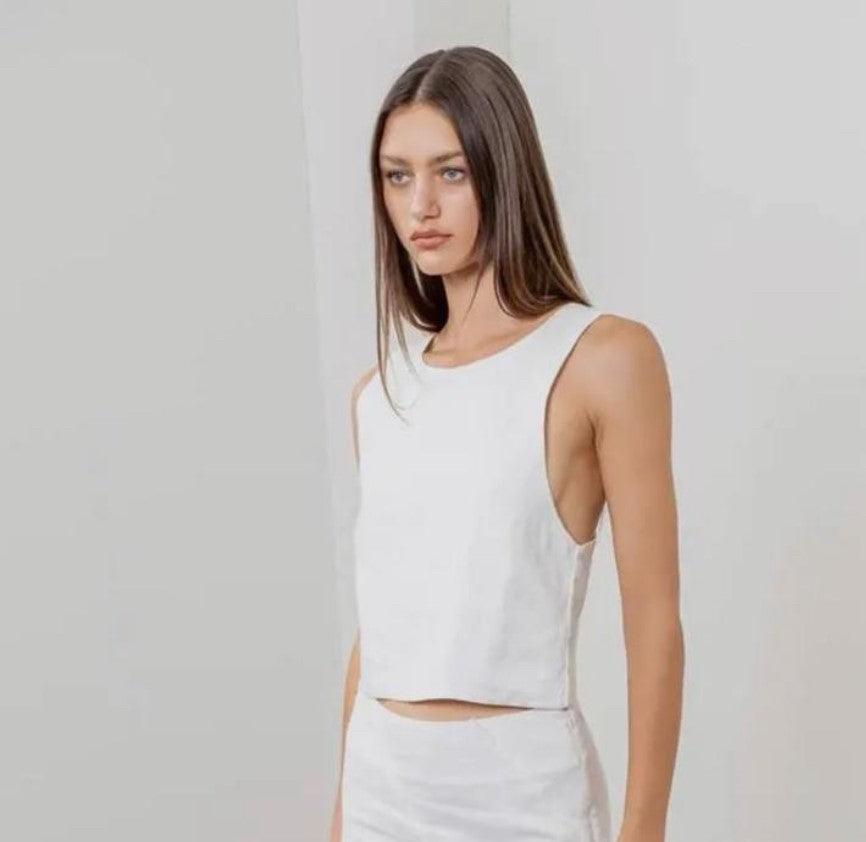 MR White Linen Cross Back Top - IF SO 