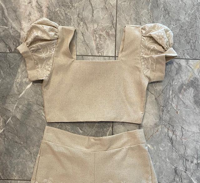 DA Beige Embroidered Crop Top - IF SO 