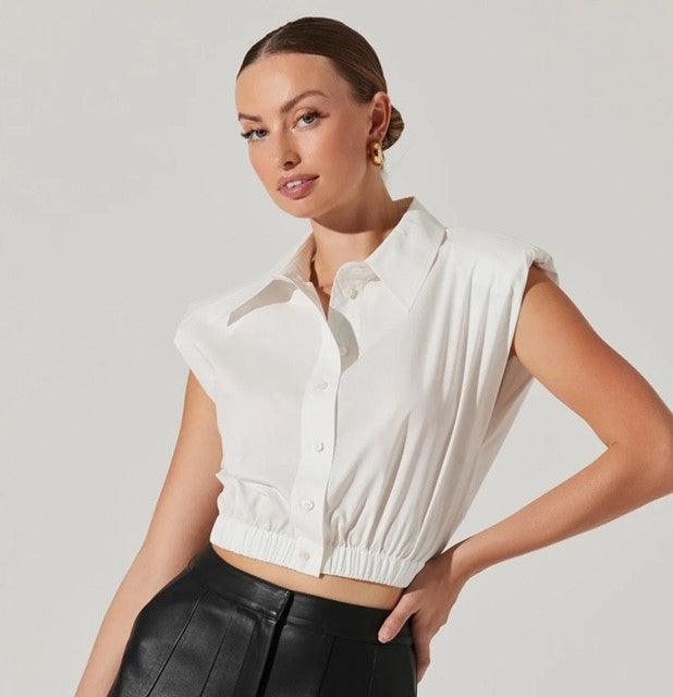 AS White Button Down Cap Sleeve Top - IF SO 