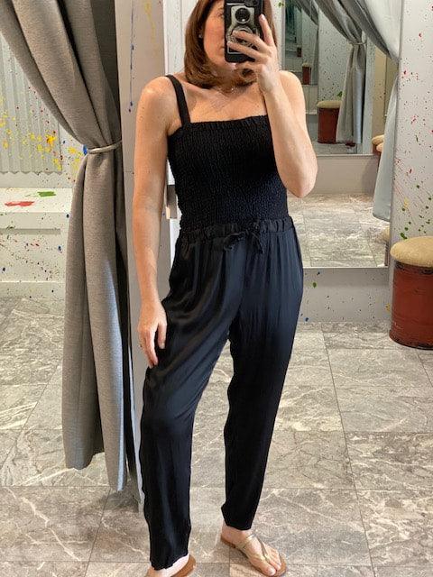 CH Black Silky Smocked Jumpsuit - IF SO 