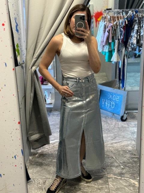 ML Silver Coated Denim Skirt - IF SO 