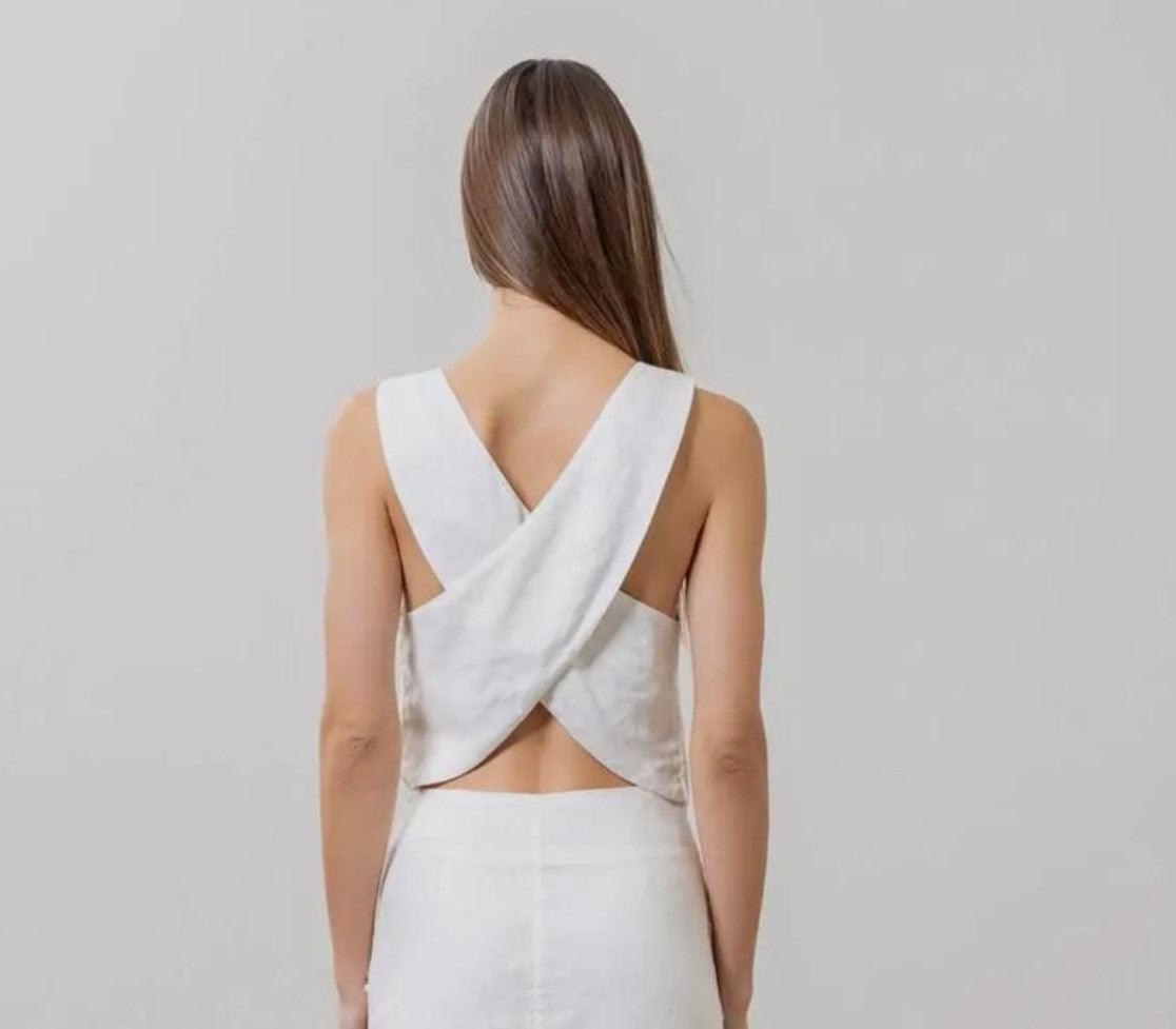 MR White Linen Cross Back Top - IF SO 