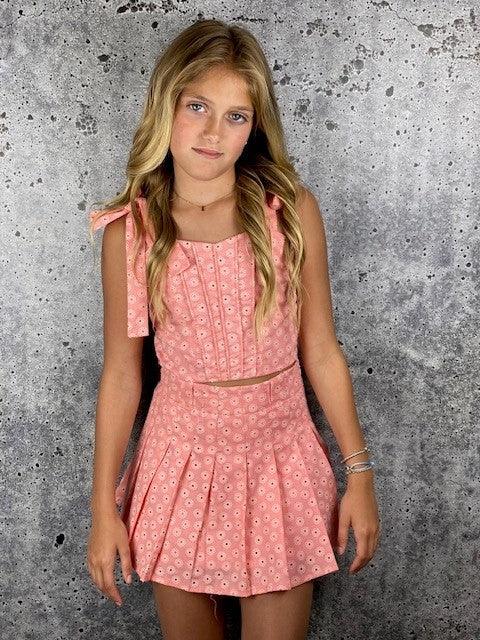 IS Pink Eyelet Pleated Skirt - IF SO 