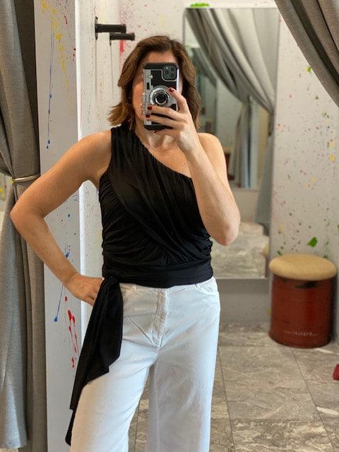 KR Black One Shoulder Ruched Top - IF SO 