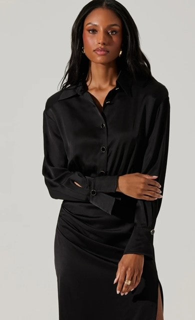 AS Black Satin Shirt Dress AS Black Satin Shirt Dress