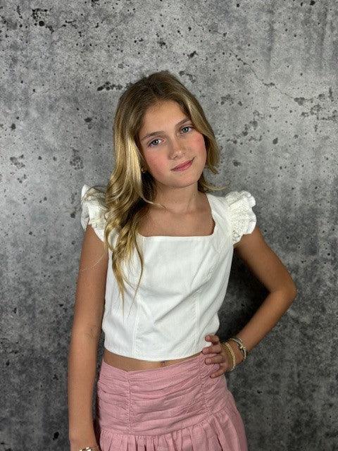 IS White Square Neck Ruffle Top - IF SO 